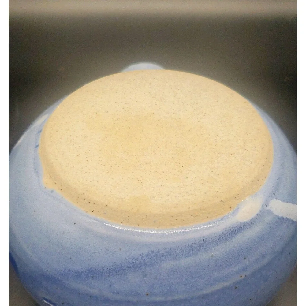Handmade Studio Art‎ Pottery Handled Soup Bowl Blue Drip Glaze 7